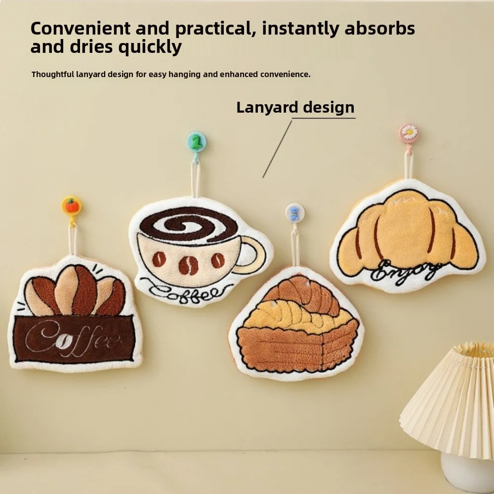 Coffee Bread Shape Hand Towel Coral Fleece Strong Water Absorption Bathroom Kerchief Thickened Soft Toilet Handkerchief Kitchen