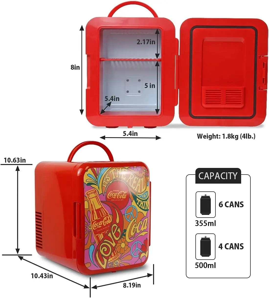 Mini réfrigérateur thermoélectrique Peace 1971 série 6, capacité 4 L/4.2 pintes, 12V DC/110V AC, refroidisseur/réchauffeur, pour voiture, dortoir