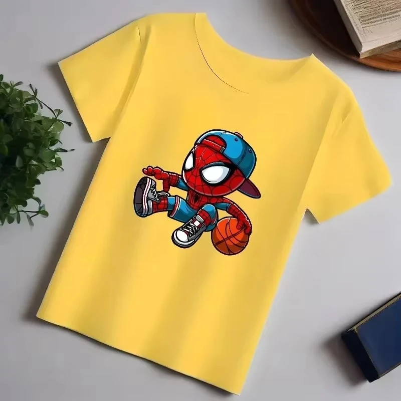 

Детская футболка с принтом Marvel Skateboarding Spider Man, летняя хлопковая дышащая футболка с круглым вырезом, 2026, с короткими рукавами для родителей и детей