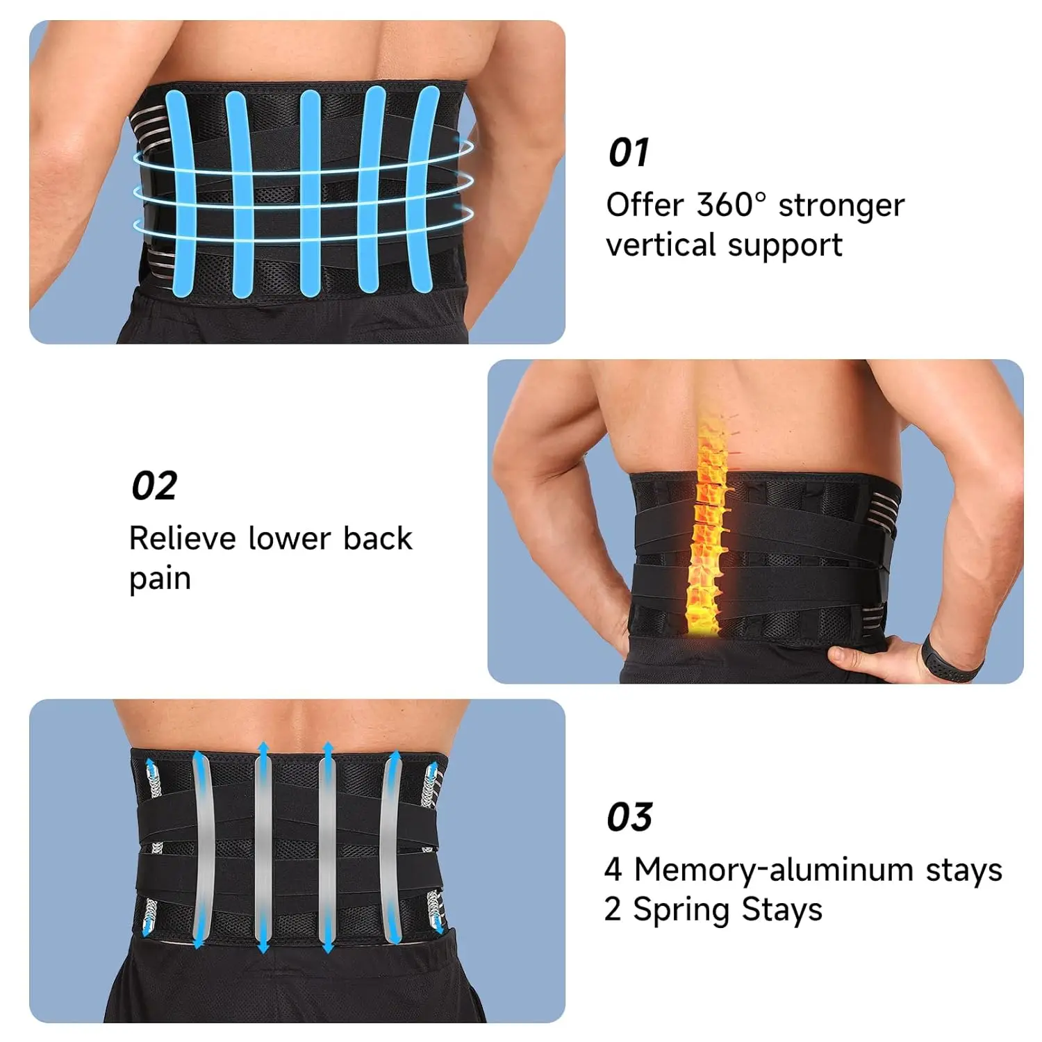 Back Braces for Lower Back Pain Relief with 6 Stays Breathable Back Support Belt Anti-skid Lumbar Support Belt with for Sciatica