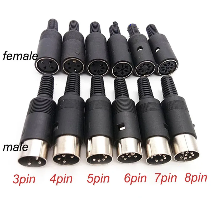 1/5pairs  3 4 5 6 7 8 Pin DIN Connector Male/Female Male DIN Plug Jack Socket adapter Female male Jack Solder Plastic Handle P1