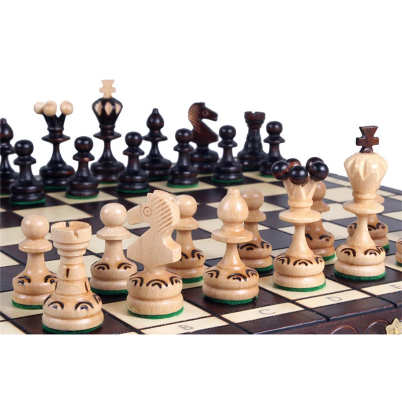 Luxury Wooden Chess Set 36cm Little Pearl Chess Game King Height 65mm Exquisite Chess Piece Folding Chessboard Family Board Game