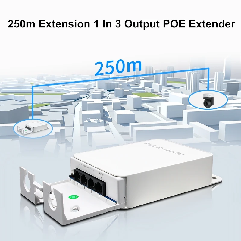 POE Extender Gigabit Outdoor 200m Extension 1 In 3 Output 48V POE Repeater IEEE802.3at/af