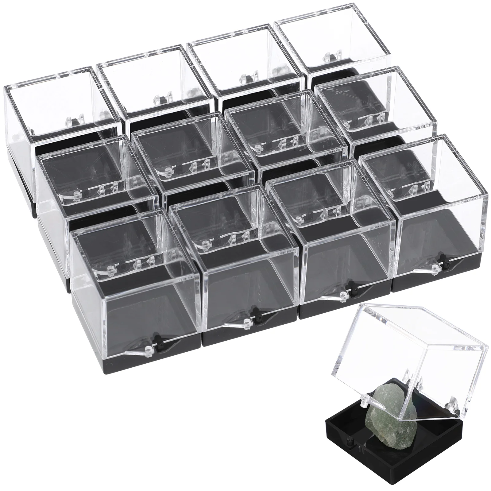 12pcs Transparent Mineral Specimen Collection Box Plastic Sample Storage Box Acrylic