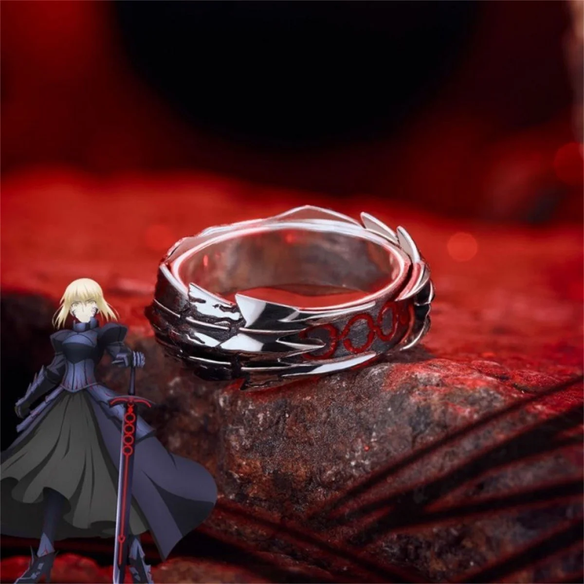 Anime Fate Stay Night Ring Black Saber Armour Cosplay Unisex Adjustable Opening Jewelry Rings Prop Accessories Halloween Gift