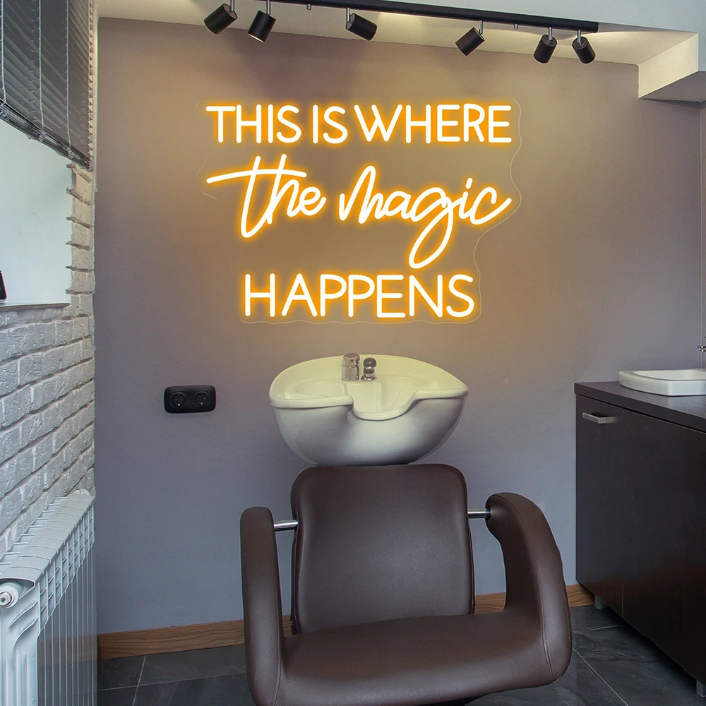 This Is Where The Magic Happens Neon Sign Custom Beauty Salon LED Neon Light Hair Bar Wall Art Decor Wedding Party Decoration