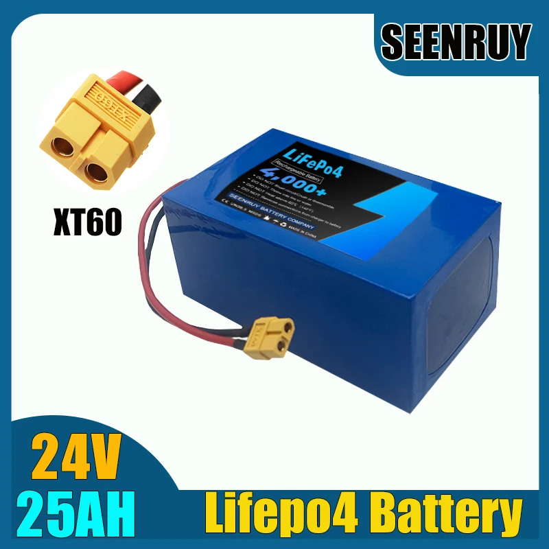 SEENRUY 24V 25AH LFP Lifepo4 Battery with BMS 30A 50A 80A for Electric Wheelchair RV Portable Power Station