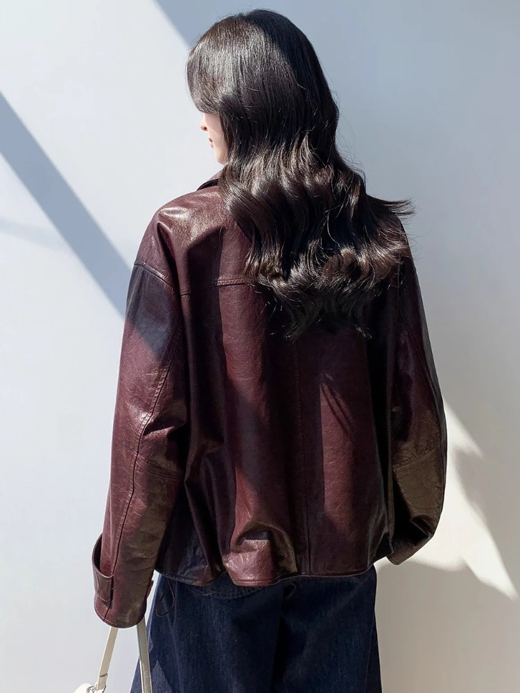 Lässige kurze Echtlederjacken für Damen, Frühling und Herbst 2022, neuer High-End-einfacher, lockerer, weicher Mantel aus echtem Ziegenleder