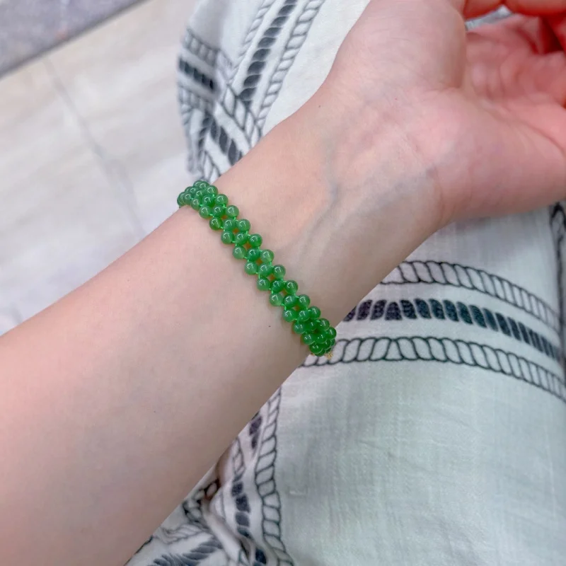 

Natural Hetian Jade Jasper A Bracelet Women, Prayer Chain, Seed Full Green Round Beads