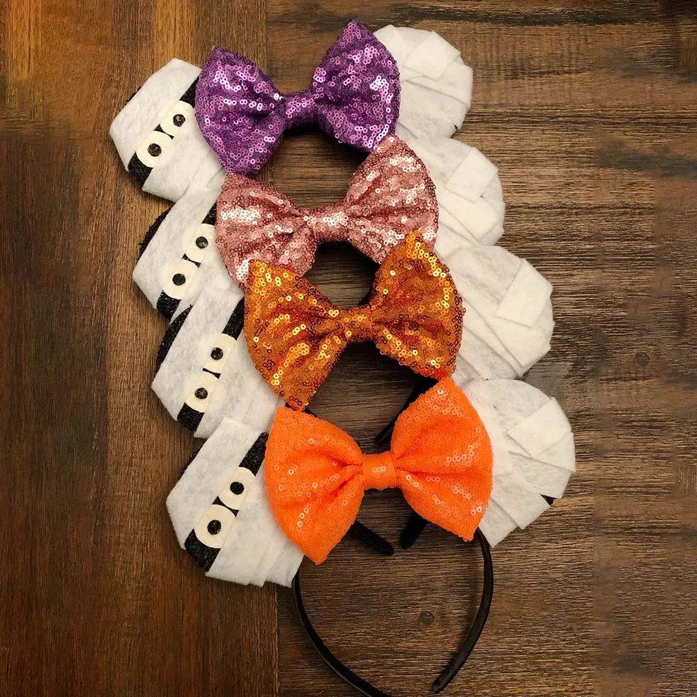 2024 Mickey Mouse Ears Headbands Halloween Bows Sequins Adult Kids Hairband Women Spiderman Vampire Party Girls Hair Accessories