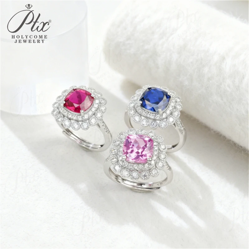 Ring Cushion Cut Flower Band Lab Grown Gemstones 925 Silver Proposal Engagement Vintage Style Premium Jewelry Gifts Versatile