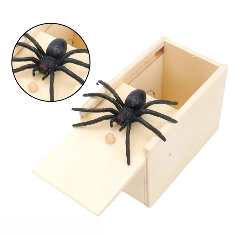 Truque aranha engraçado susto caixa de madeira escondida brincadeira de madeira horror divertido jogo brincadeira truque amigo escritório brinquedo gags piadas práticas