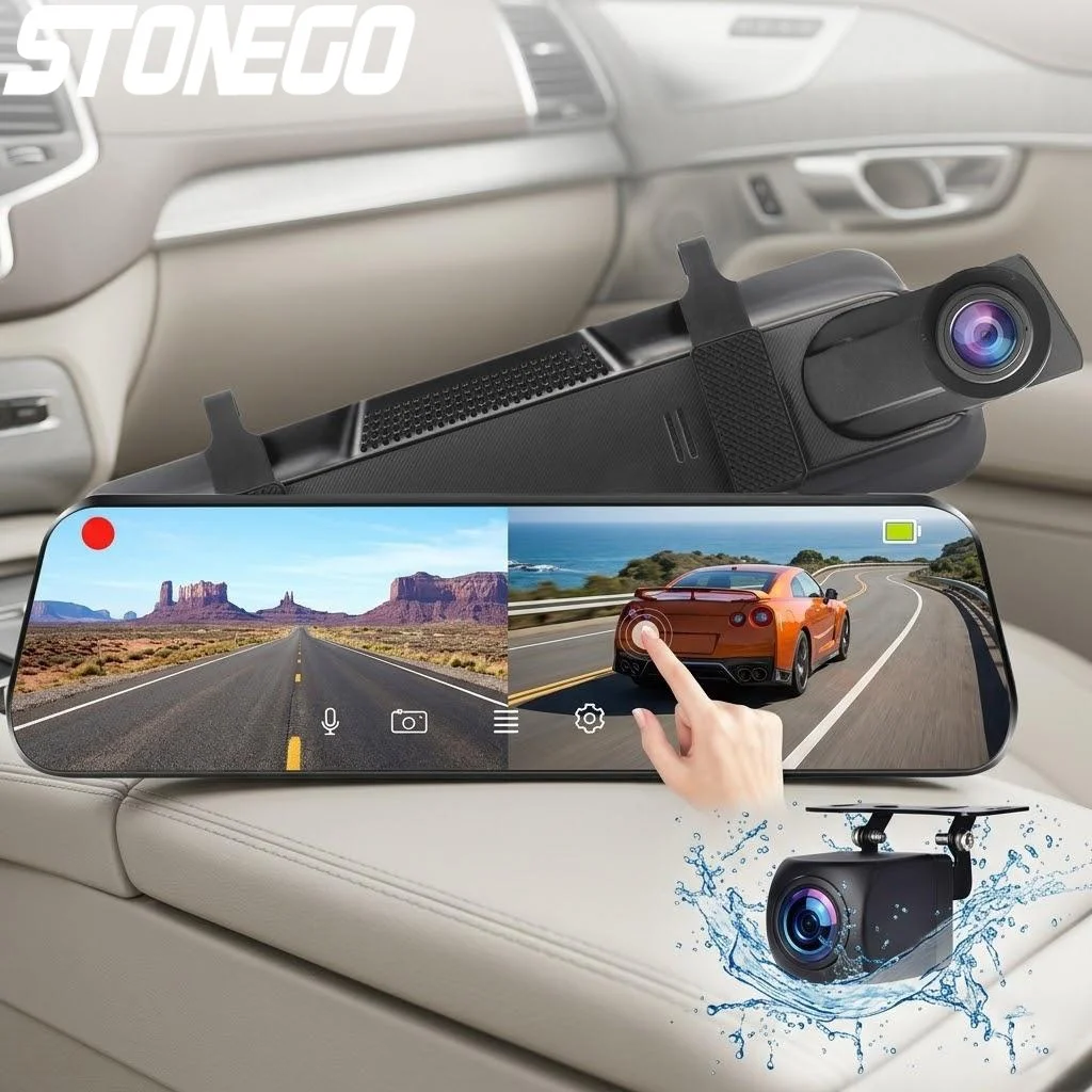4K Touch Screen WiFi Dual Front and Rear Car Dash Cam DVR Recorder 24H Parking Monitor Streaming Media Screen