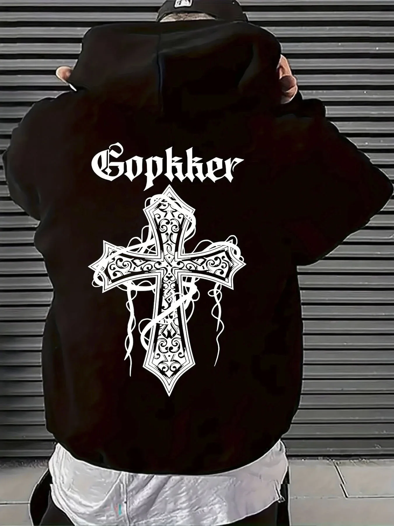 

Толстовка с капюшоном 2025 года, мужская толстовка с капюшоном с перекрестным принтом, свободный крой, с карманом-кенгуру и регулируемым шнурком