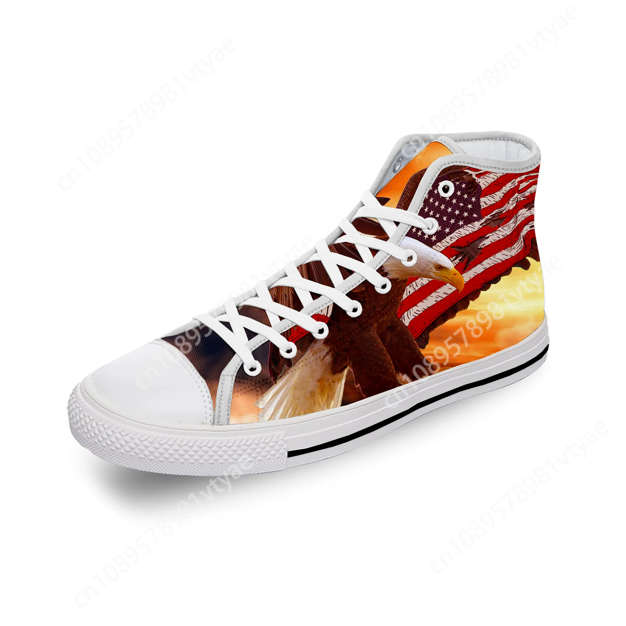 

USA American Flag Eagle Hot Cool White Cloth Fashion 3D Print High Top Canvas Shoes Men Women Lightweight Breathable Sneakers