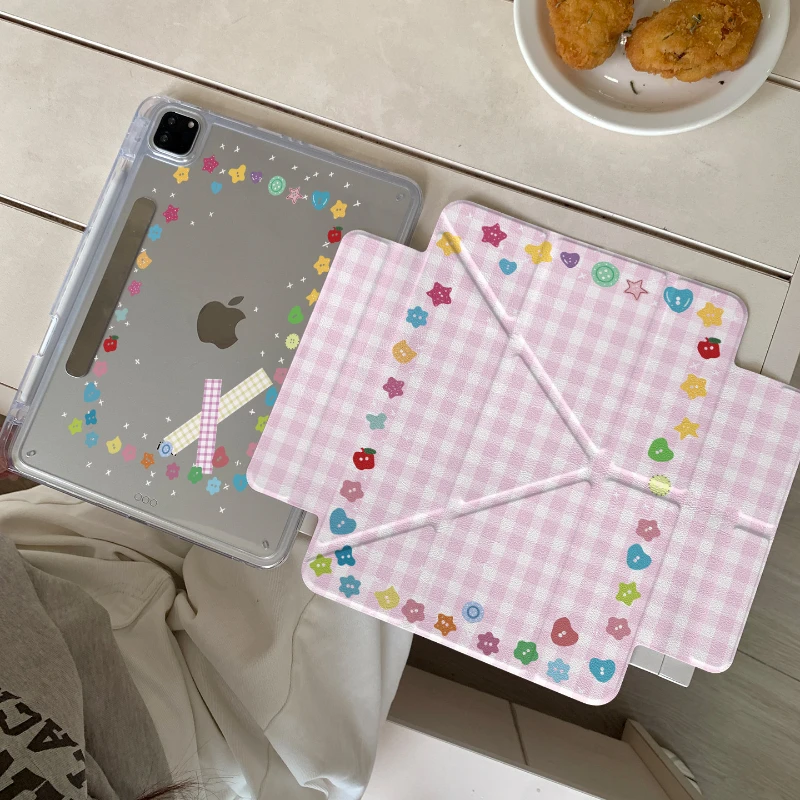 Cute Pink Stripe Tablet Case For iPad Pro 11 12.9 13 A16 M2 M4 M3 M5 Shell 8.3 9.7 10.2 5/6/7/8/9/10/11th Air 2 3 4 5 6 7 Cover