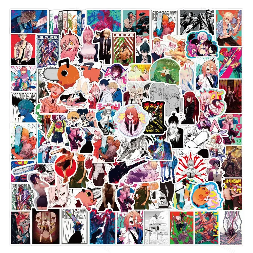 100pcs Anime Chainsaw Man Graffiti Stickers Decal for Laptop Suitcase Skateboard Phone Case Waterproof Sticker Toy Gift