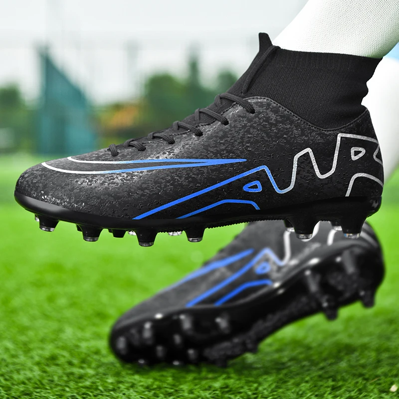 Professional Men Soccer Cleats High Ankle Football Boots TF/FG Training Outdoor Long Spikes Turf Futsal Non-slip Ultralight