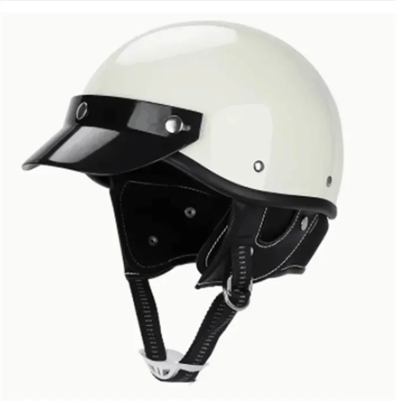 Vintage Half Face Motorcycle Helmet DOT Certified Gloss White S M L XL Retro Casco Casque Moto for Motorbike Riding