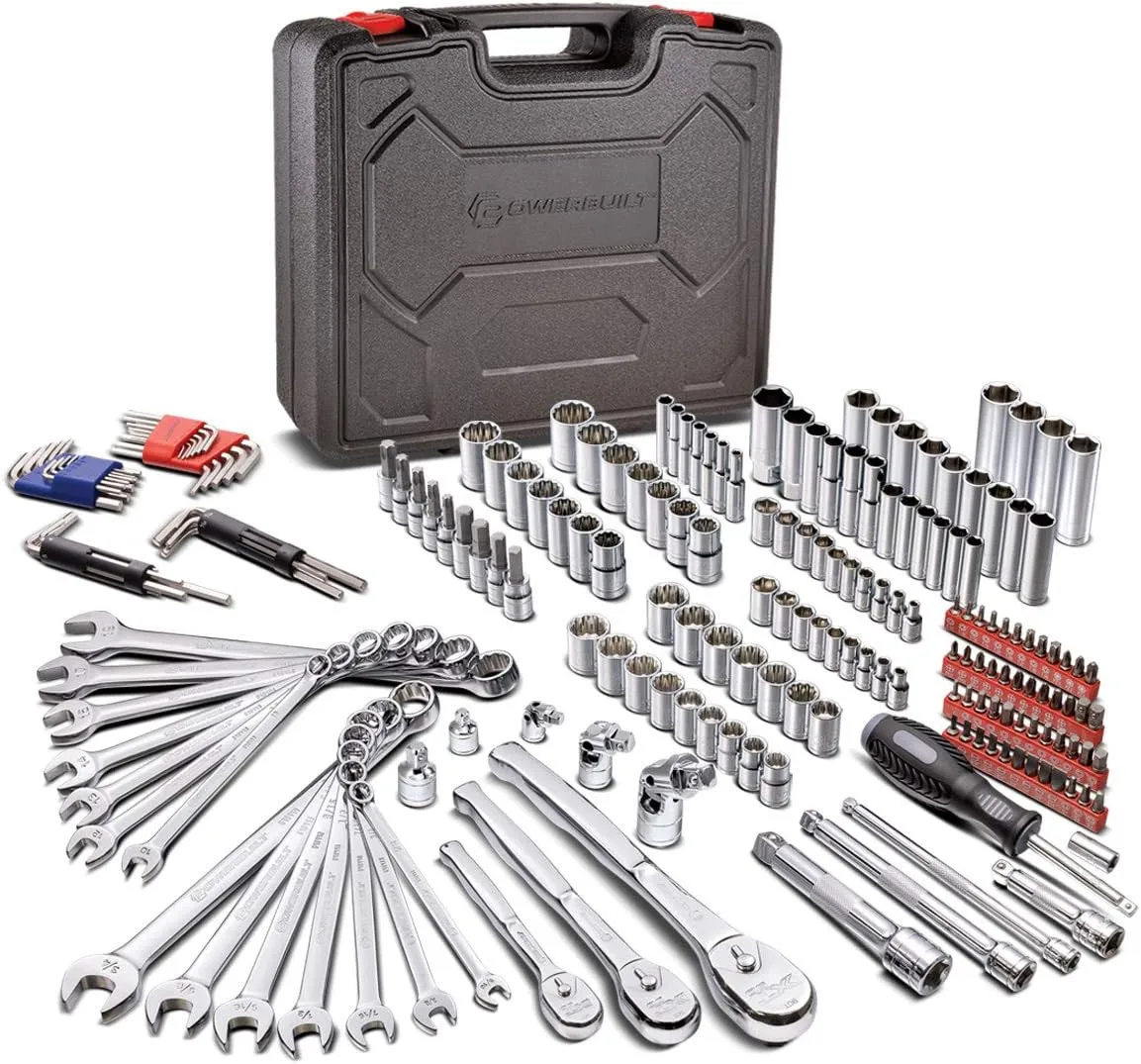 

200 Piece 1/4-Inch, 3/8-Inch, and 1/2-Inch Drive Mechanics Tool Set - with SAE a