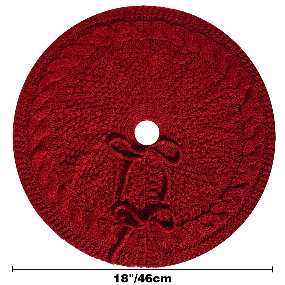 18 in Knitted Christmas Tree Skirt Red/White Polyester Xmas Tree Foot Cover Round Christmas Tree Carpet Living Room