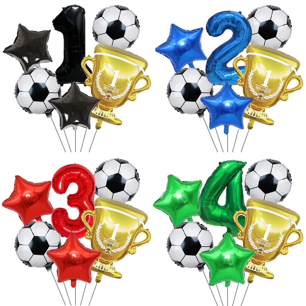 Soccer Party Balloons Set Gold Trophy Green Blue Black Red Number 0-9  Football Balloon Sports Theme Boy Birthday Party Decors