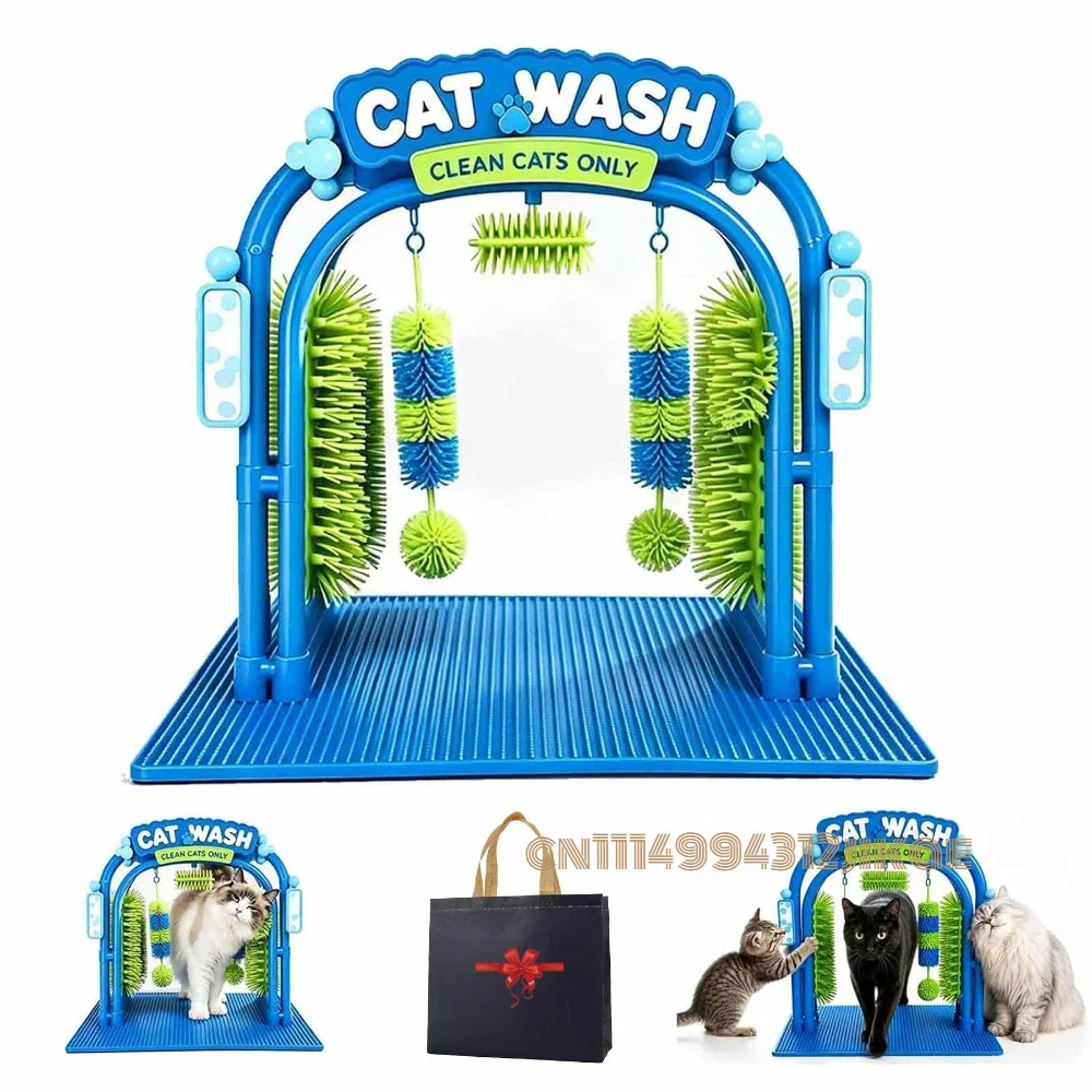 Cat Car Wash Toy, The Cat Wash Scratcher, Cat Wash Grooming Station, Self Grooming Arch with Soft Brushes Helps Cats Enjoy Massa
