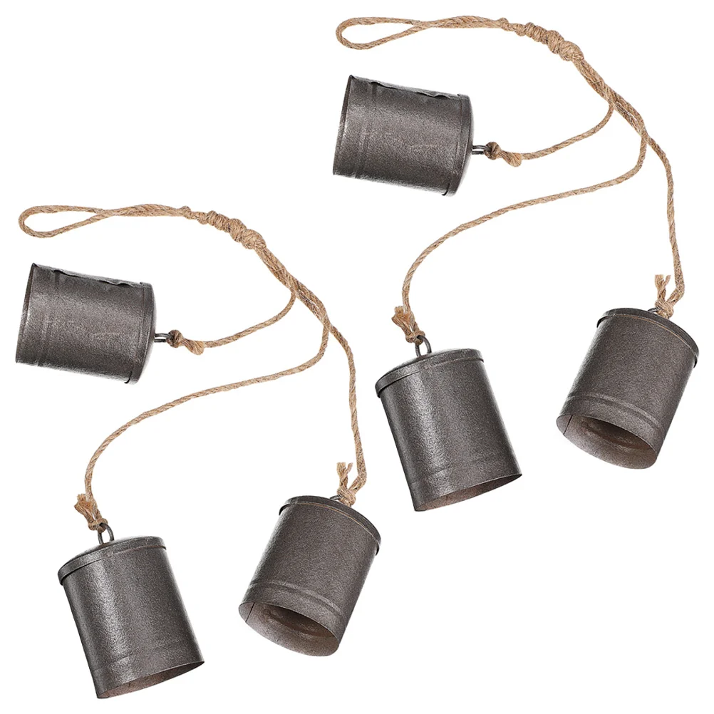 2 Pcs Cow Bell Tin Bucket Vintage Decor Outdoor Blessing Iron Lucky Christmas Bells