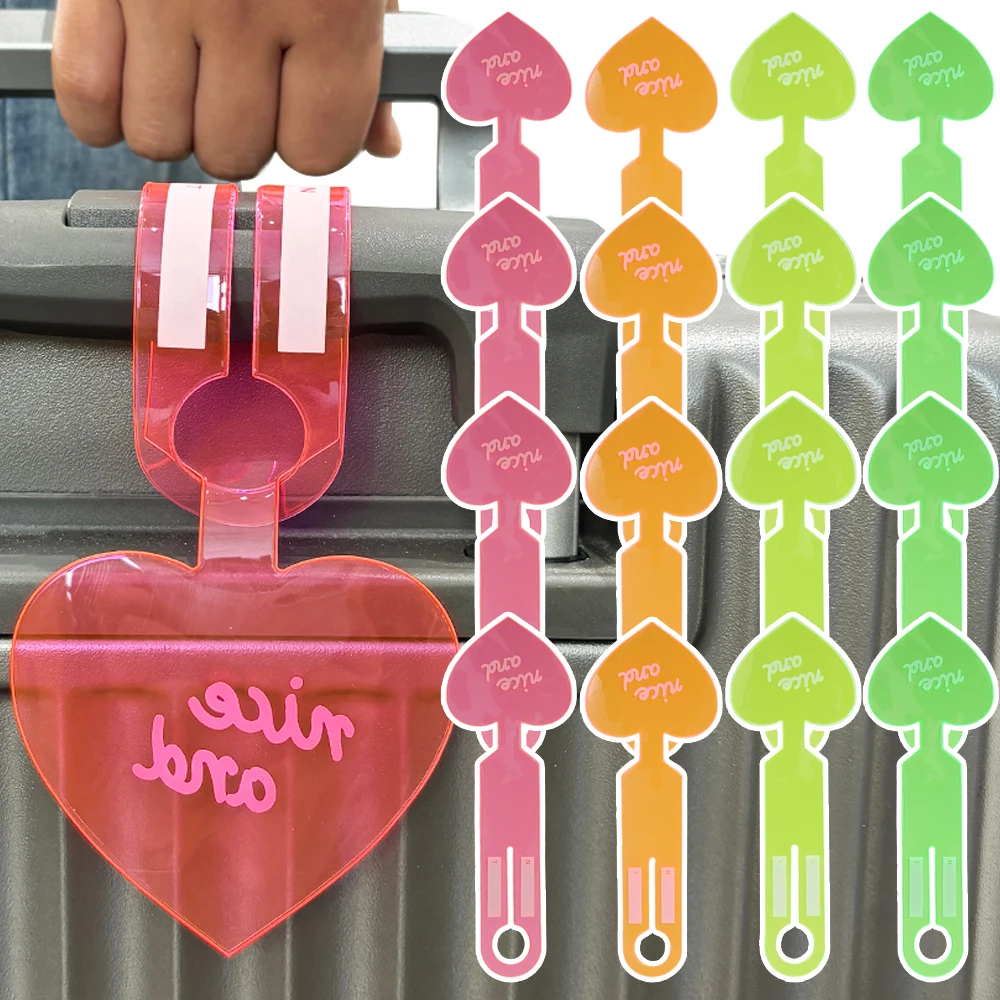 New 1/4pcs Fluorescent Color Luggage Tags Portable Anti-lost PVC Suitcase Labels Travelling Colorful Luggage Name ID Holder Tags