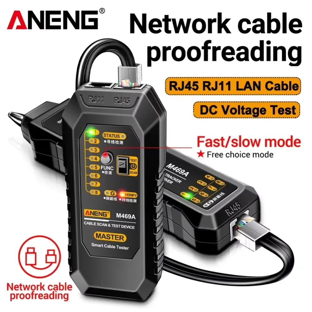 

Тестер сетевых кабелей RJ45/RJ11 ANENG M469A, анализатор сети, тестер кабелей LAN, трассировщик проводов, детектор тонера, инструменты для проверки линий связи