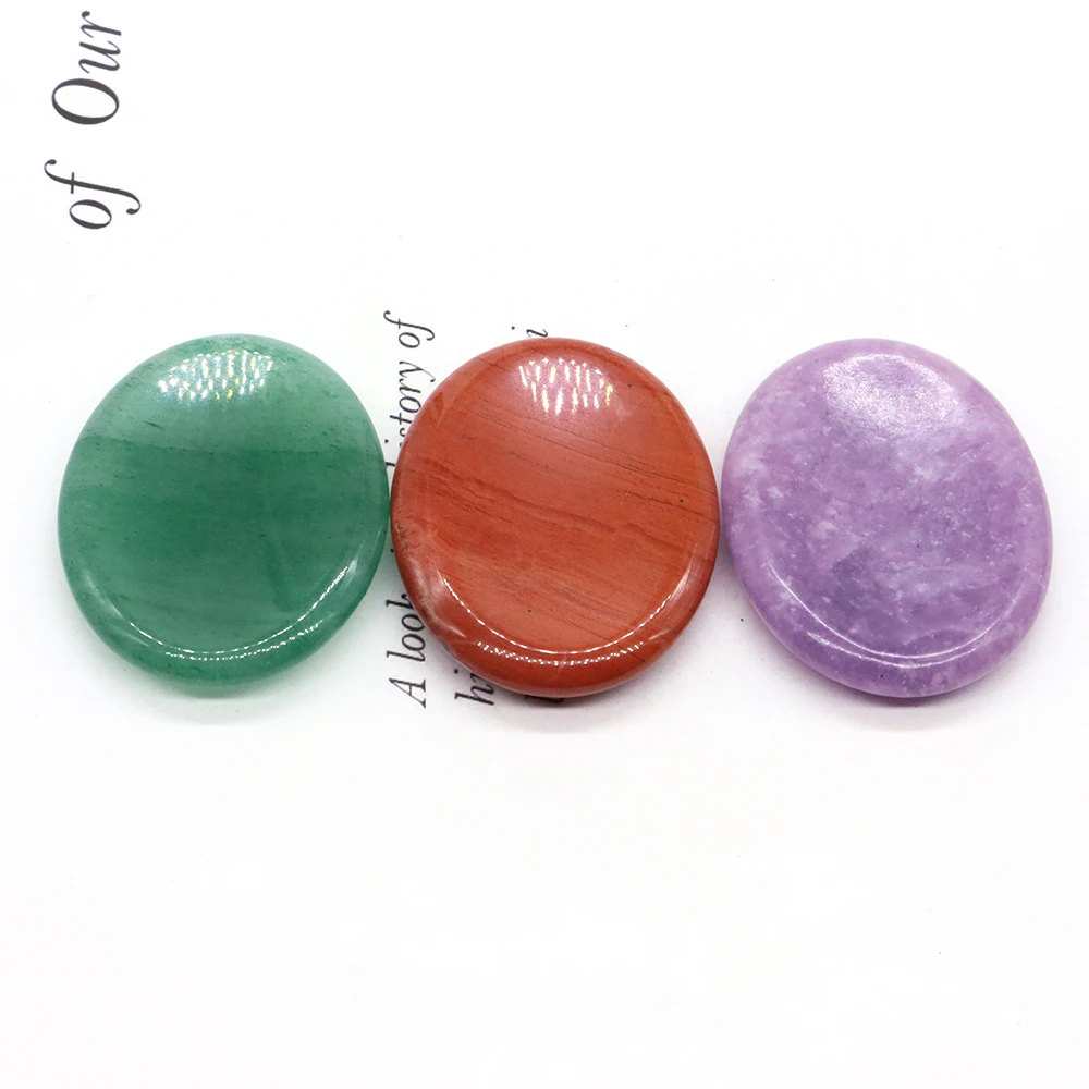 

35x45mm Seven Chakra Forget Worry Stones Crystals Healing Success Health Wealth Reiki Home Energy Gemstone Thumb Massage Stones