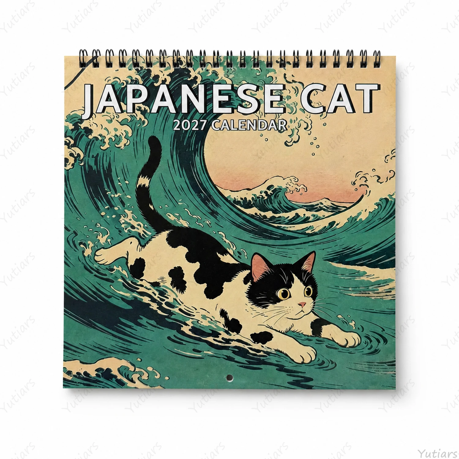 2027 Japanese Cat Calendar, Cute Cat Artwork Wall Hanging Calendar, Monthly Planner, Square Home Office Decor Gift for Cat Lover