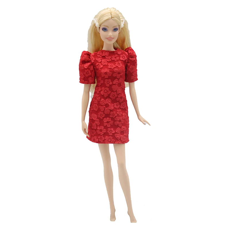1Pcs Summer Flower Print Dresses Doll Clothes Puff Sleeve Princess Party Dress Outfit for 30cm Doll