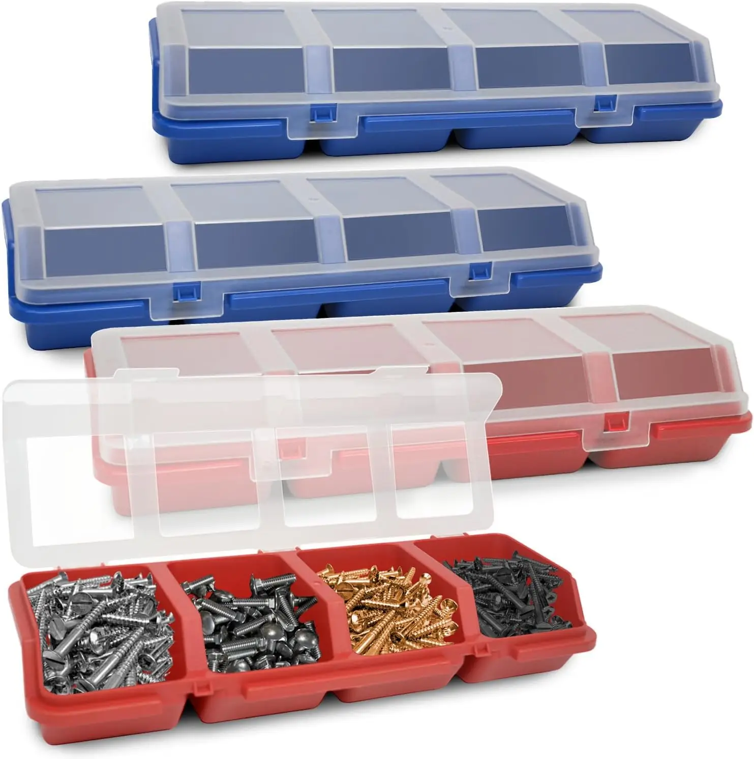

4 Pcs Stackable Plastic Screw Nail Organizers with Lids, Divided Small Parts Storage for Garage, Workshop, Craft Tool Cabinet