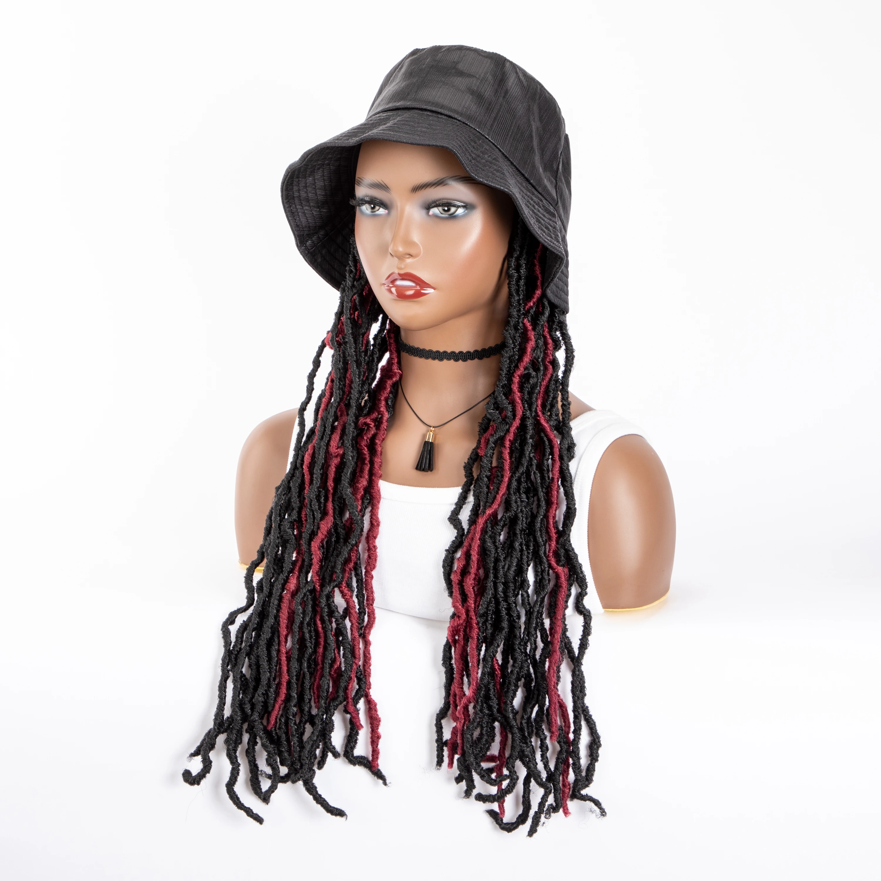 WIGERA-Extensions Capillaires Synthétiques Ombrées, Noires, Bordeaux, Douces, Faux Locs, à la Mode, Bonnet E27, Offre Spéciale