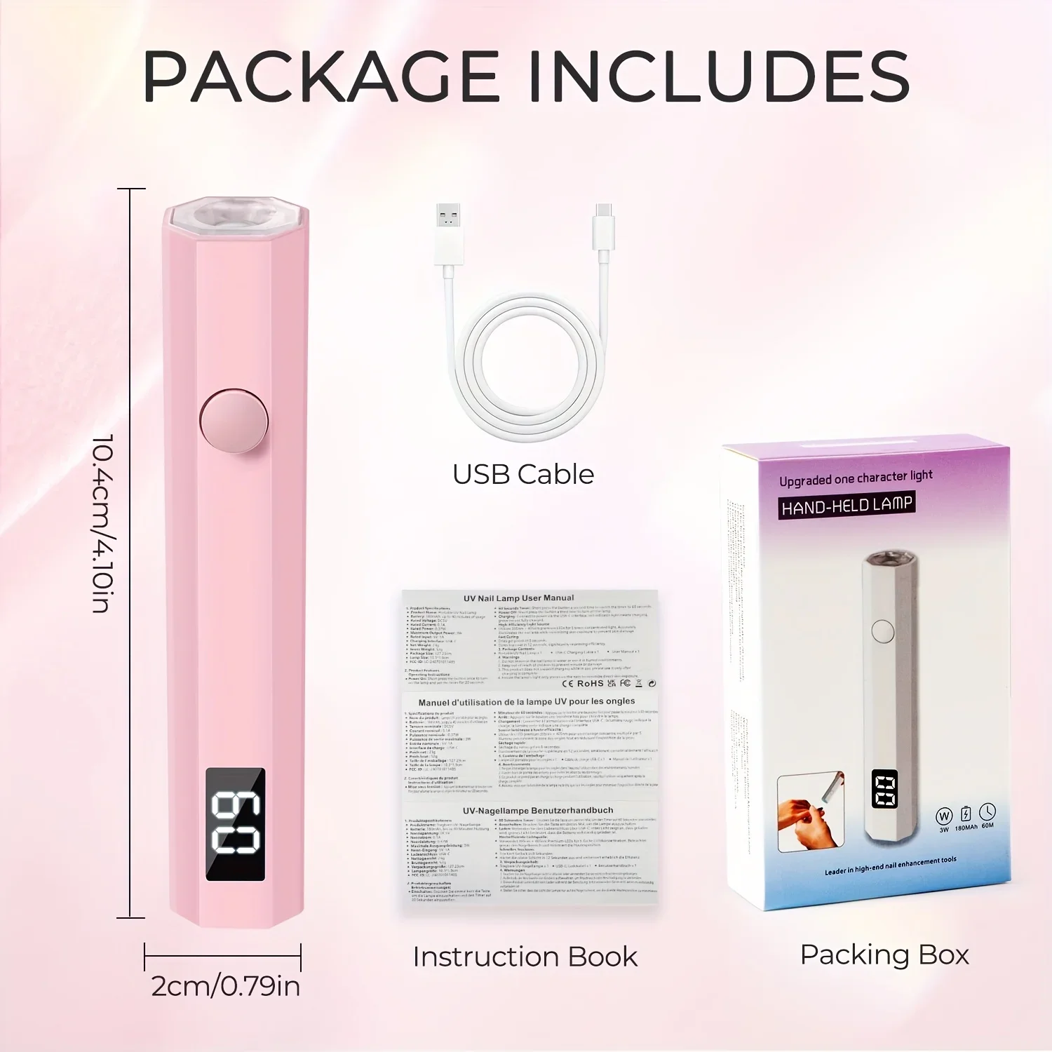 1 stuks mini draagbare UV-uithardingslamp, roze UV-lamp met LED-display, klein draagbaar licht, doe-het-zelf gellamp draagbare lichtlamp