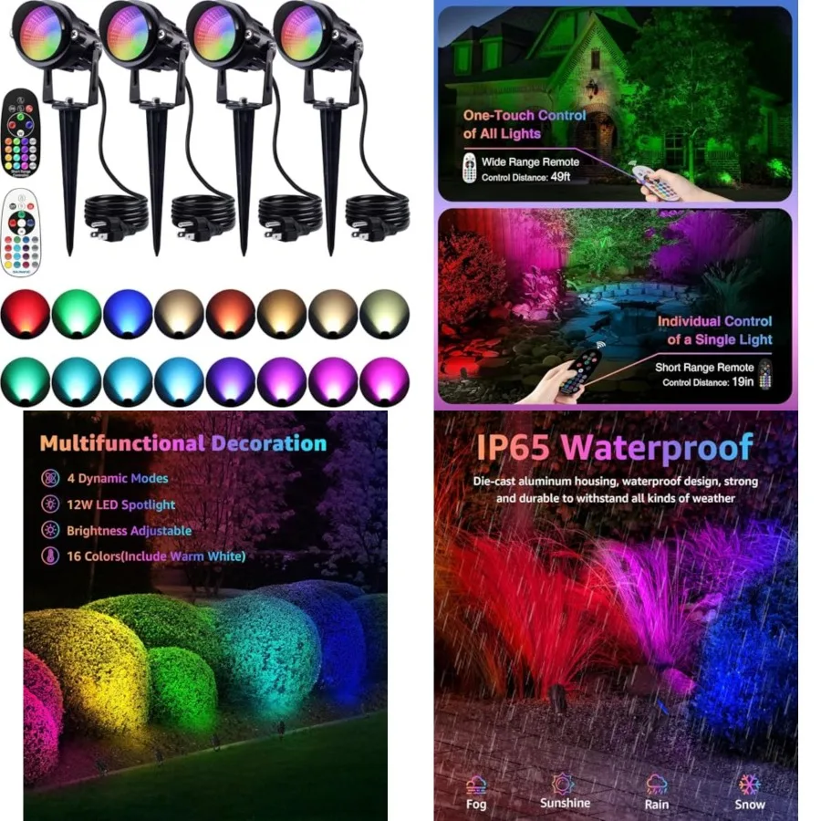 

Spot Lights Outdoor 12W RGBW Color Changing Landscape Lights with Remote Control 120V RGB Landscape Lighting Waterproof Outdoor