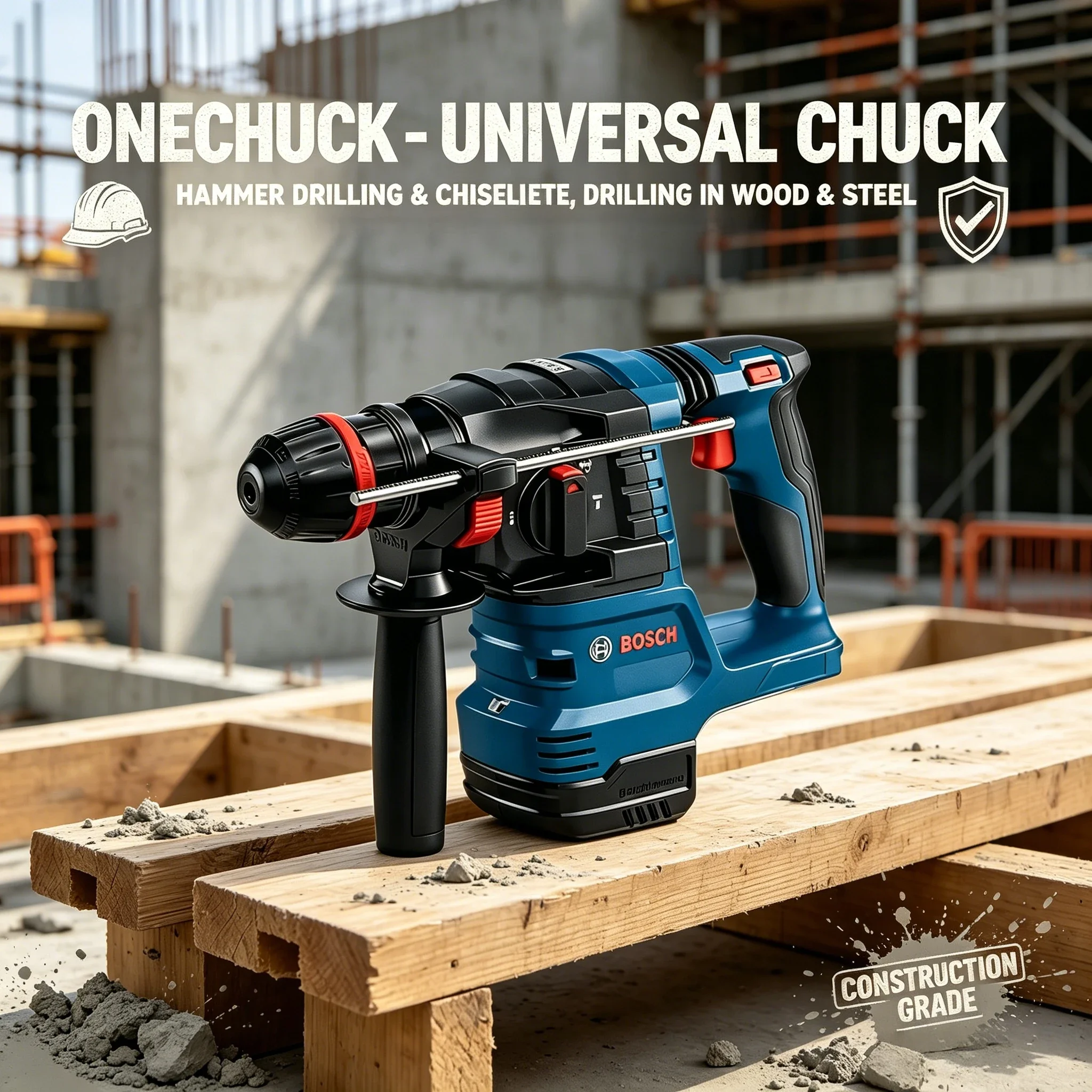 Bosch GBH18V-22X 18V SDS Hammer, Ergonomic Auxiliary Grip, Lightweight Design for Tight-Space Concrete Work