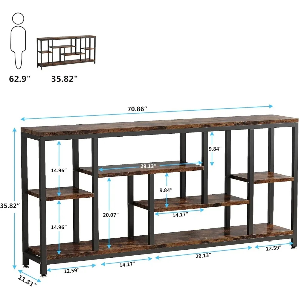 Console Sofa Table, 70.9-inch Extra Long Sofa Bed with Storage Rack, 3-story Industrial Narrow Entrance Corridor Accent Table