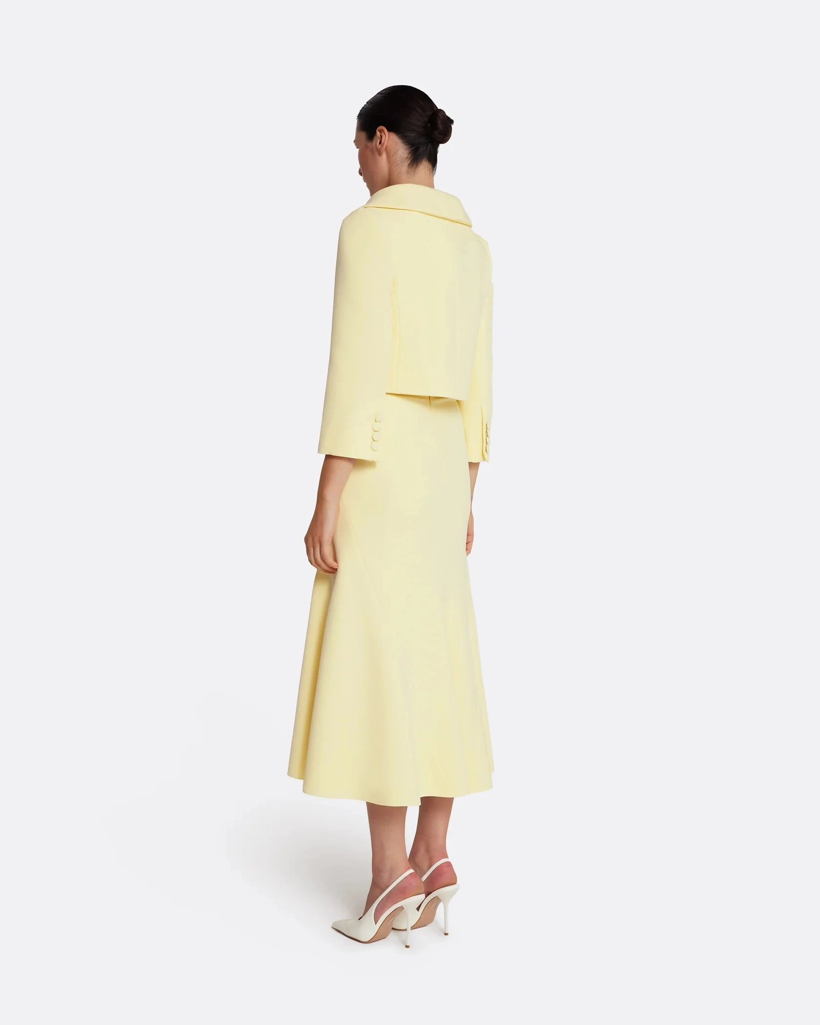 Customized Pale Yellow O-neck Full Sleeve Party Dresses Women's Jersey A-line Knee Length Evening Dress with Button Prom Gowns