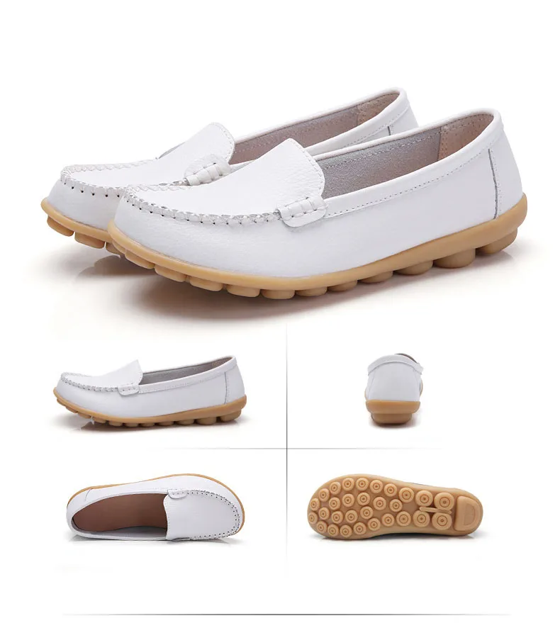 Real cowhide mother shoes cover feet shallow mouth shoes tendon sole lazy shoes low top nurse shoes casual D006