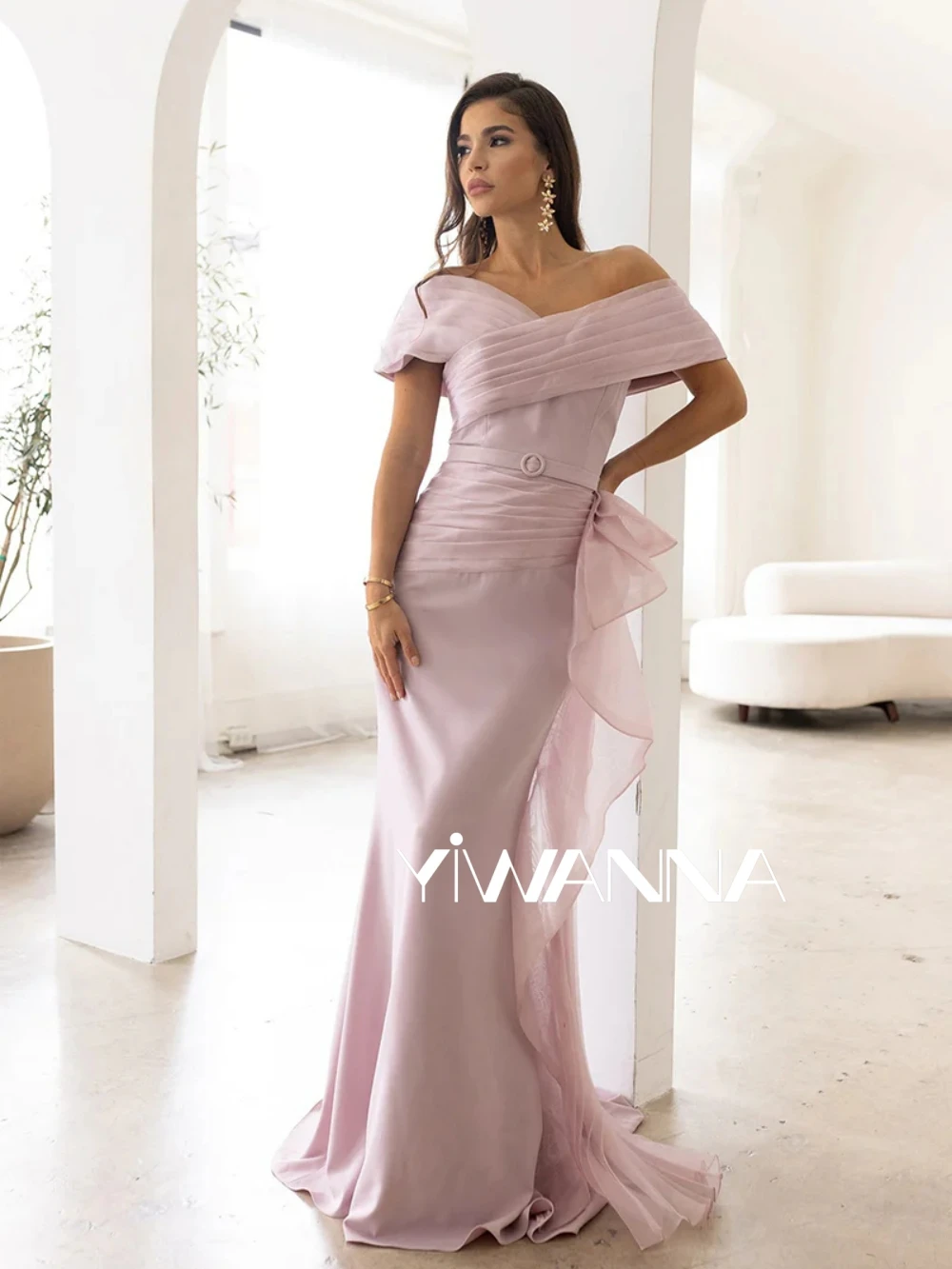 Graceful Off The Shoulder Mother Of The Bride Dress For Wedding Simple Ruffles Prom Dress Modest Mermaid Long Evening Gown