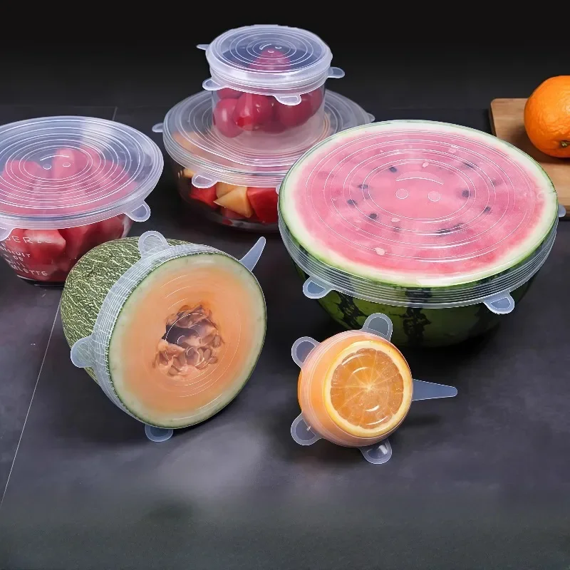 6PCS Food-grade Silicone Cover Multifunctional Round Fresh-keeping Cover Can Be Used Repeatedly As Kitchen Tools.