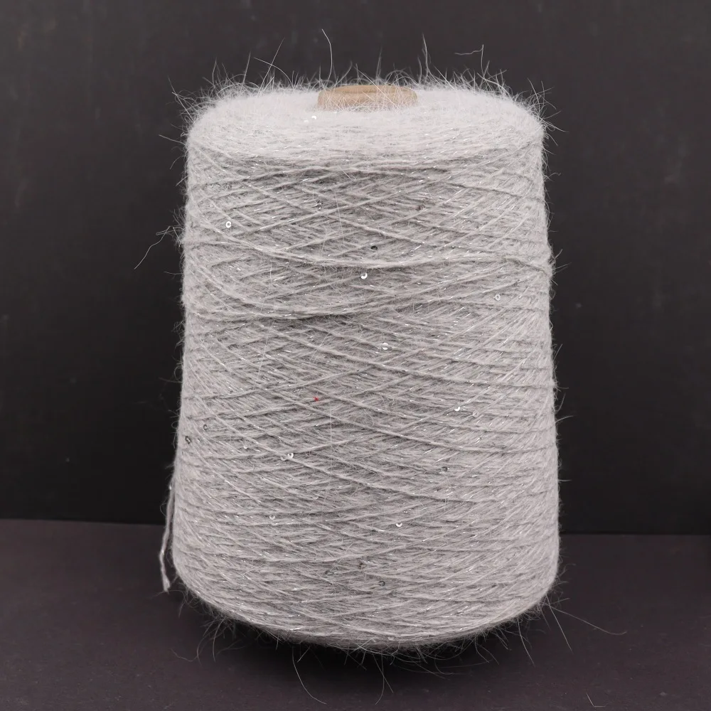 50 Grams 300 Meters 2mm Sequin Silk Yarn, Angora Gold and Silver Wool Mink Yarn. Hand Braided Thread 65% Angora, 25% Nylon