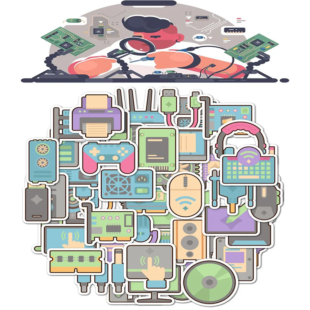 

50 шт., компьютерная мышь, монитор, акварельные граффити, наклейки для мобильного телефона, багажа, водонепроницаемые креативные канцелярские товары, оптовая продажа