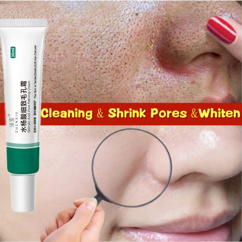 Salicylic Acid Pores Shrink Refining Cream Repair Large Open Pore Removal Black Dots Blackhead Acne Marks Facial Skin Care Serum