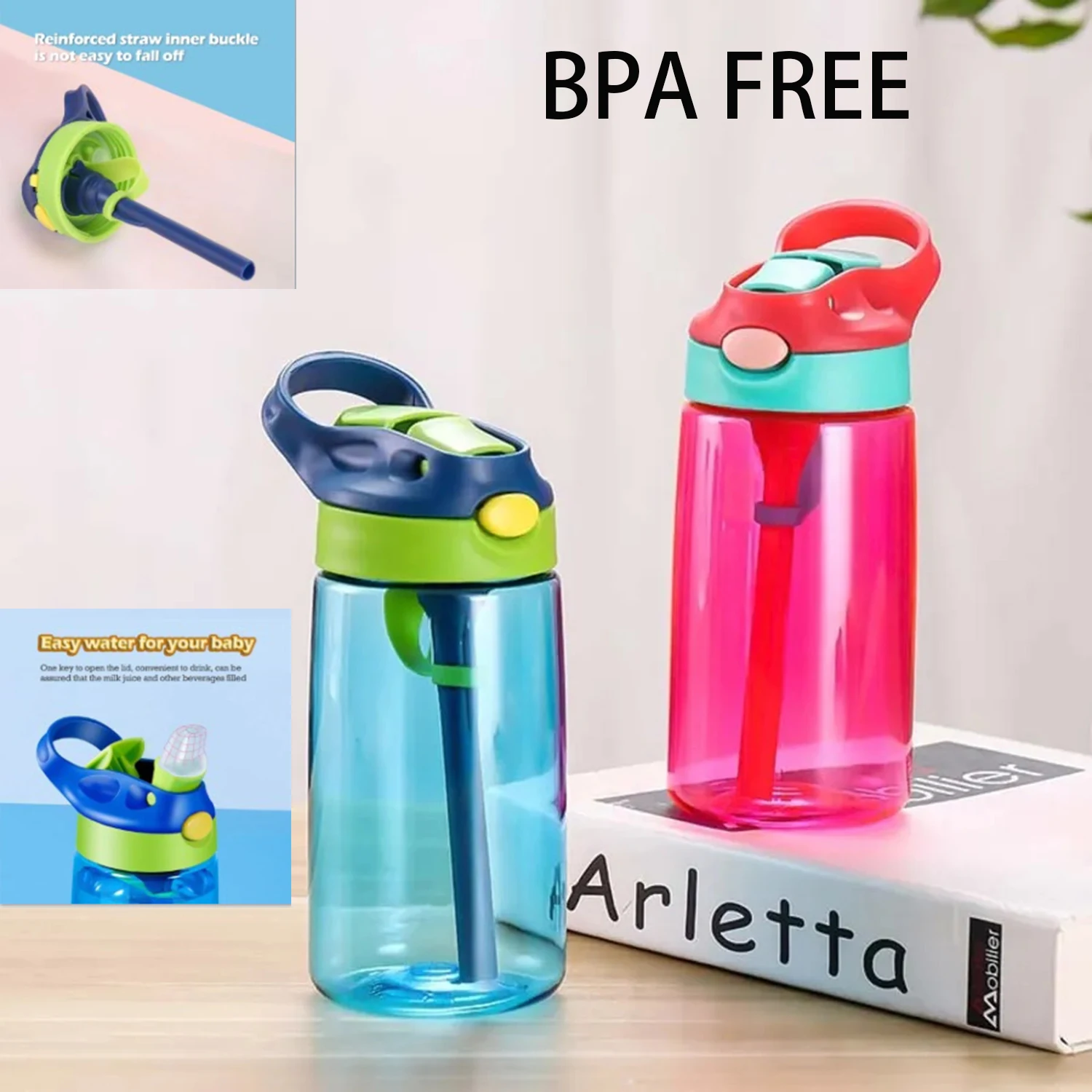 480ml sports straw water cup, available in 2 colors, silicone nozzle, one click pop cap, leak proof and drop proof, BPA free