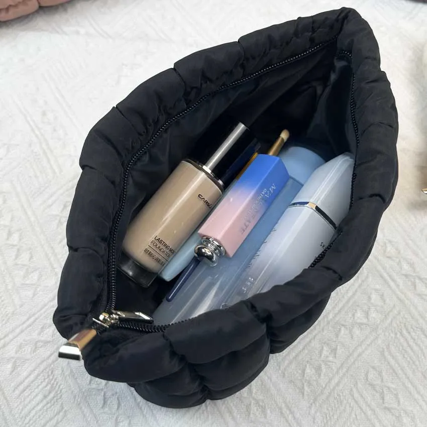 New Puffy Makeup Bag Travel Puffer Toiletry Zipper Pouch Soft Cosmetic Bag Large Capacity Waterproof Fluffy Pouch
