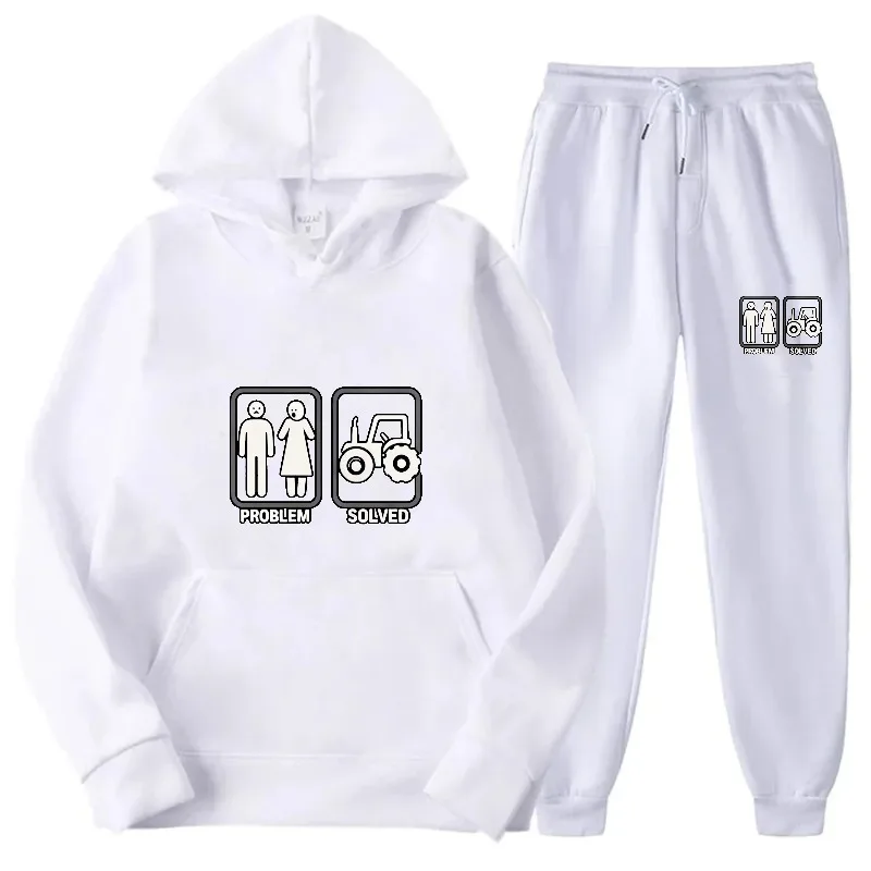 طقم هوديي سويت شيرت وسروال كاجوال مطبوع عليه سلامي أبيض للرجال والنساء، طقم ملابس منزلية مريحة