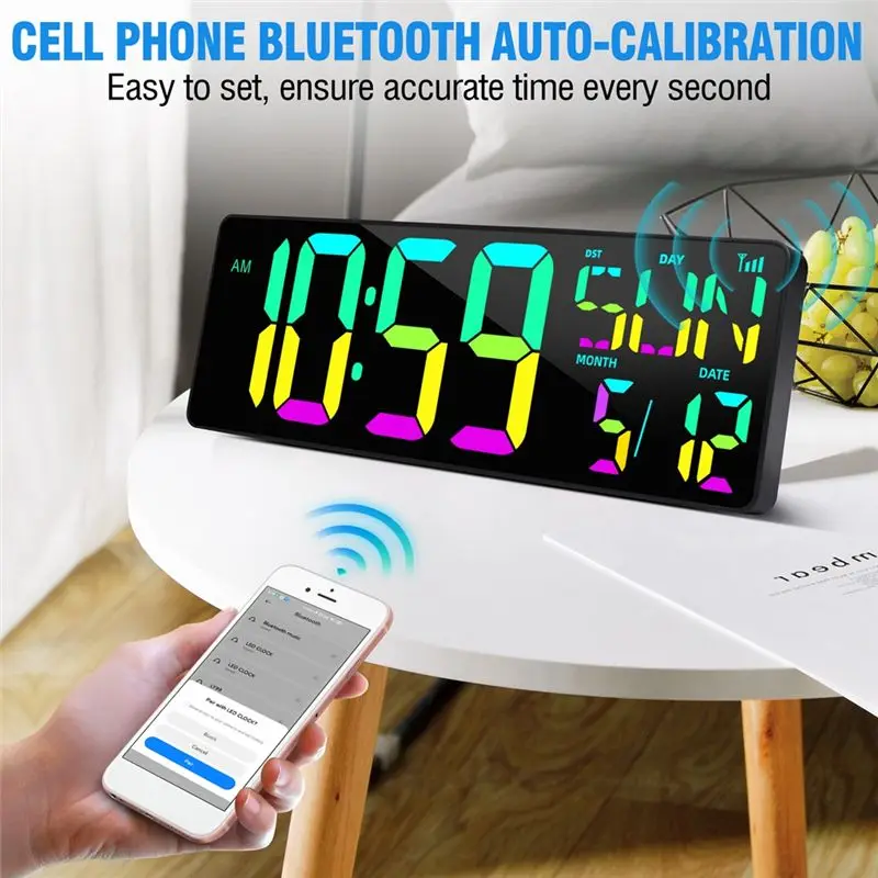 A95D-ساعة حائط رقمية كبيرة 16.5 "بلوتوث مزامنة الوقت التلقائي Led ساعة رقمية عرض 11 RGB ألوان ساعة التقويم الرقمي الاتحاد الأوروبي P